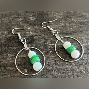 Handmade Glass Beaded and Silver Hoop Dangle Earrings